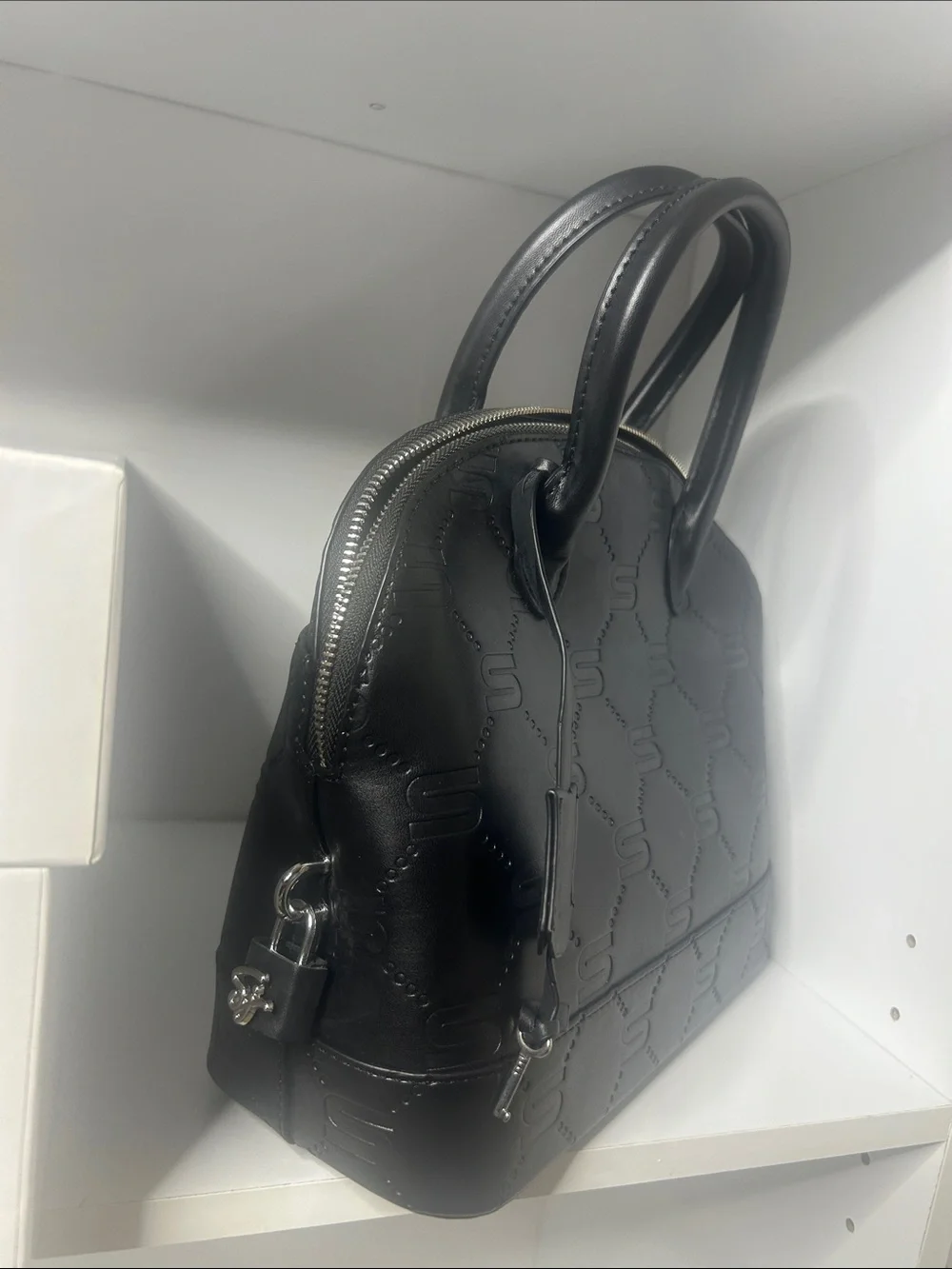 Embossed Black Dome Satchel - Unbranded